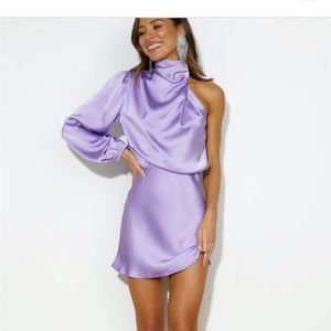 meet me tonight satin lilac dress